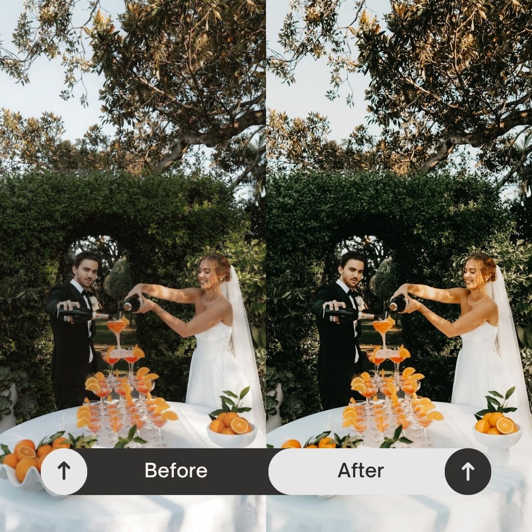 Inspired by luxury weddings, candlelit receptions, and romantic destination celebrations, this pack transforms your images into cohesive, light-filled visuals with a dreamy, high-end feel.

Perfect For

• Wedding and bridal photography
• Engagements and destination weddings
• Reception details and décor
• Romantic lifestyle and couple content
• Luxury event photography
• Elegant Instagram and social media feeds