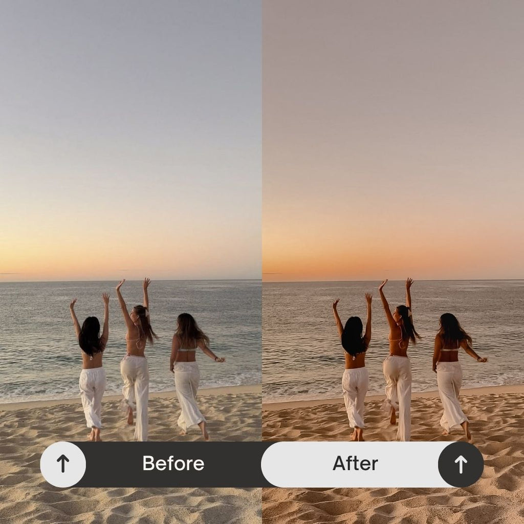 Inspired by golden hour light, beach days, and sun-soaked moments, this pack transforms your photos into glowing, cohesive visuals that feel both relaxed and refined.

Perfect For

• Golden hour and sunset photography
• Beach and vacation content
• Bronzed, sunlit tones
• Lifestyle and influencer content
• Summer and tropical aesthetics
• Warm, cohesive social media feeds