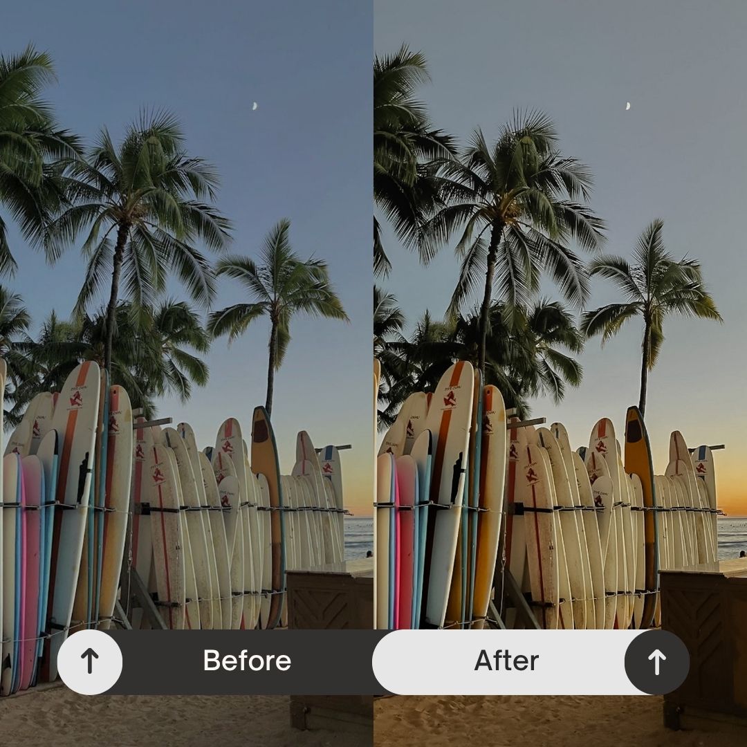 Inspired by golden hour light, beach days, and sun-soaked moments, this pack transforms your photos into glowing, cohesive visuals that feel both relaxed and refined.

Perfect For

• Golden hour and sunset photography
• Beach and vacation content
• Bronzed, sunlit tones
• Lifestyle and influencer content
• Summer and tropical aesthetics
• Warm, cohesive social media feeds