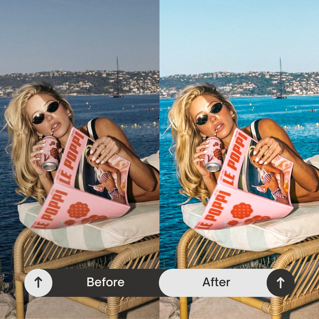 Inspired by coastal escapes, luxury destinations, and sun-soaked days, this pack transforms your photos into bright, scroll-stopping visuals that feel clean, modern, and effortlessly elevated.
