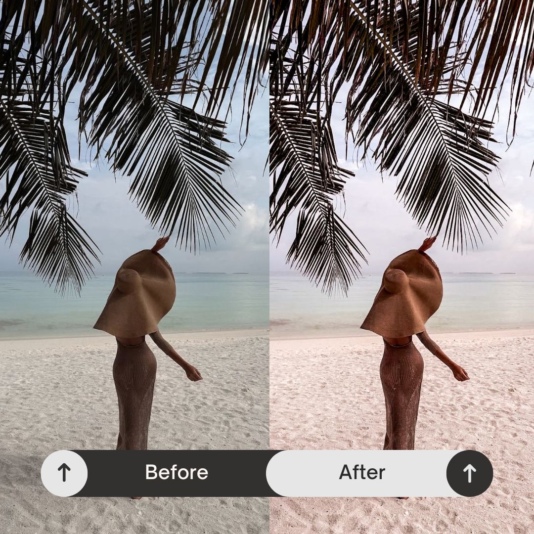 Designed to enhance soft pinks and light sky blues, sandy neutrals, and sunlit tones — bringing your beach content to life with a clean, radiant, and polished finish. Inspired by ocean air, golden light, and coastal calm, these presets create a bright, balanced aesthetic that feels both relaxed and elevated.
