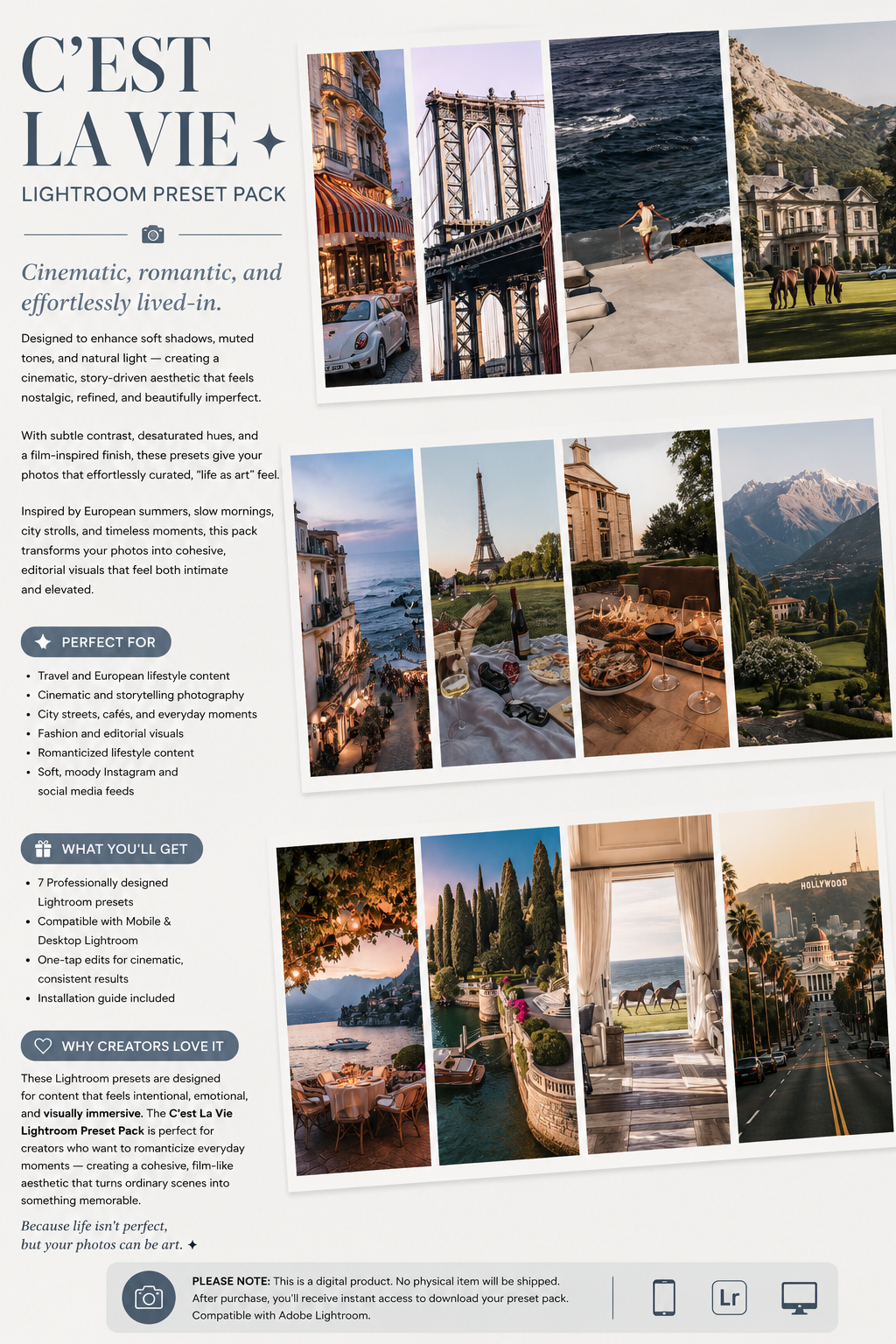 Lightroom Preset Pack Photography Sorority Rush Edits Filters Instagram Tiktok Social Media Luxury aesthetic high quality resolution 4K content travel rich europe california new york living life boss babe happiness colorful fresh carefree summer spring holiday life is beautiful
