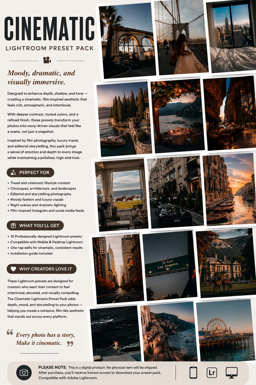 Lightroom Preset Pack Photography Sorority Rush Edits Filters Instagram Tiktok Social Media Luxury aesthetic high quality resolution 4K content movie style dramatic scenery city new york los Angeles aesthetic best picture spots iconic  