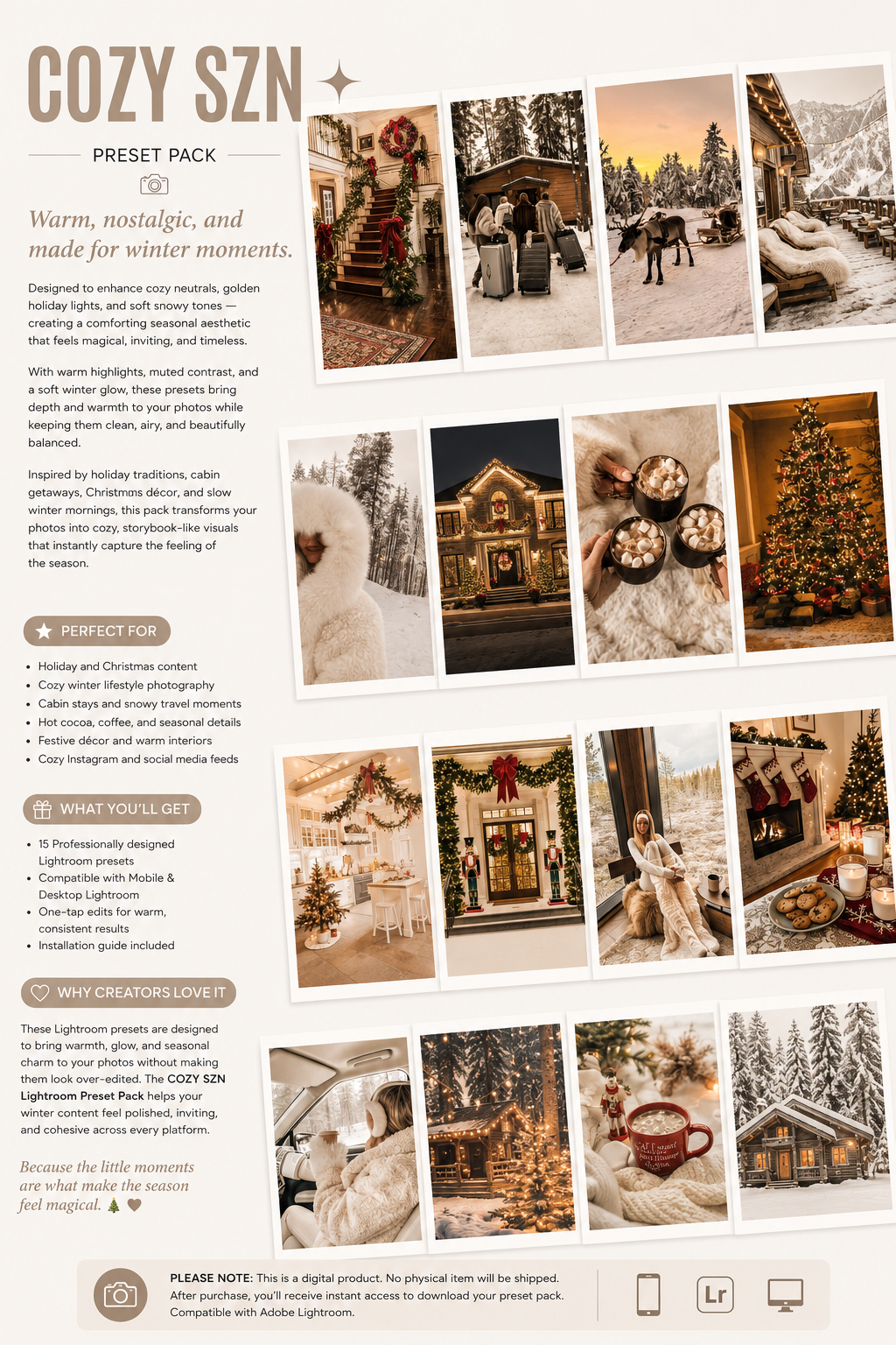 Lightroom Preset Pack Photography Sorority Rush Edits Filters Instagram Tiktok Social Media Luxury aesthetic high quality resolution 4K content cozy warm winter ski trip aspen Colorado christmas home holidays christmas lights frozen snow hot chocolate October November December vail boulder resort steamboat springs copper mountain reindeer apls Switzerland geneva europe apres-ski