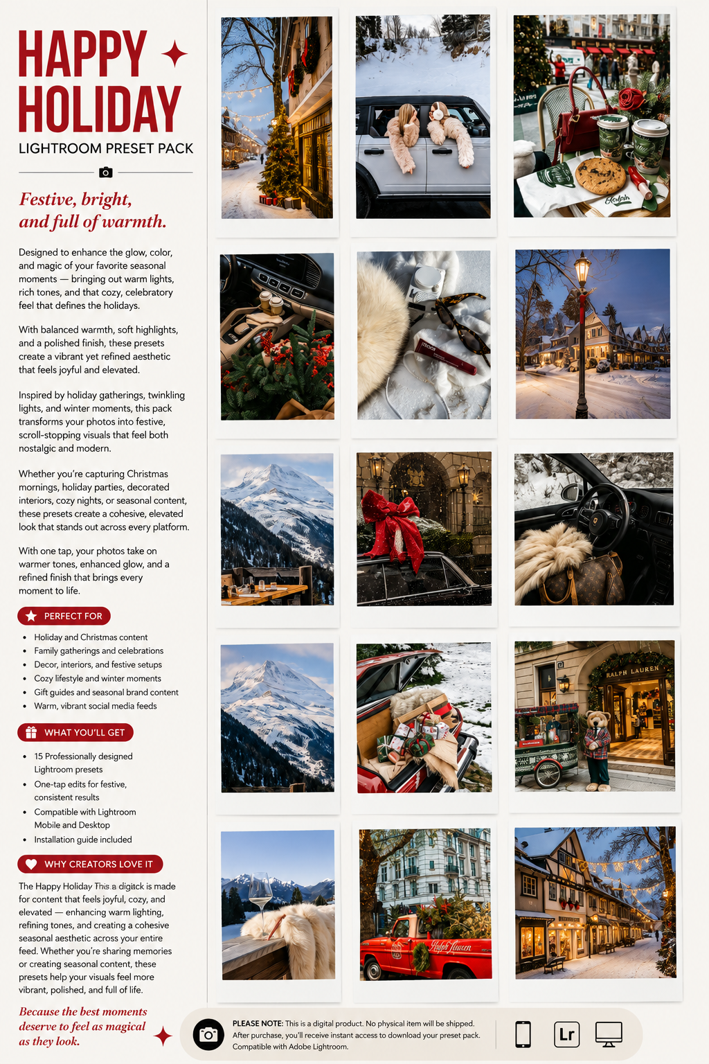 Lightroom Preset Pack Photography Sorority Rush Edits Filters Instagram Tiktok Social Media Luxury aesthetic high quality resolution 4K content campus university recruitment rush big little panhellenic greek holiday christmas winter ski fluffy fur coat jacket snow cold weather cozy aspen girls trip college fireplace cozy warm bright festive sisterhood cool
