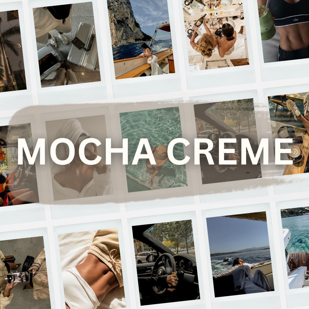 Mocha Crème Lightroom Preset Pack Photography Sorority Rush Edits Filters Instagram Tiktok Social Media Luxury aesthetic high quality resolution 4K content campus university recruitment rush big little panhellenic greek sisterhood summer italy european neutral natural kylie kendall jenner kardashian filter rich travel vacation body slim